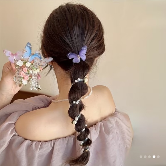 Bohemian Style Braided Hair Rope with Pearls and Flowers - Picture 2 of 6